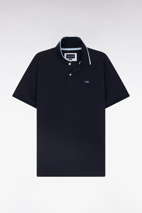 Polo à manches courtes en coton marine liseré col coupe décontractée - Image 2