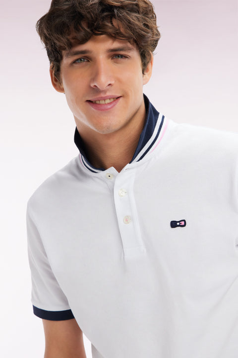 Polo à manches courtes en piqué coton blanc broderie tricolore coupe droite - Image 3