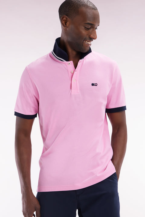 Polo à manches courtes en piqué coton rose broderie tricolore coupe droite - Image 3