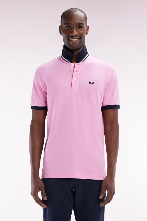 Polo à manches courtes en piqué coton rose broderie tricolore coupe droite - Image 1