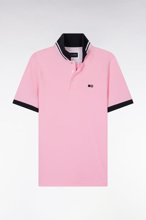 Polo à manches courtes en piqué coton rose broderie tricolore coupe droite - Image 2