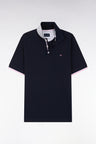 Straight-fit short-sleeved polo shirt in navy cotton with contrasting collar