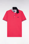 Straight-fit short-sleeved polo shirt in fuchsia cotton with contrasting collar