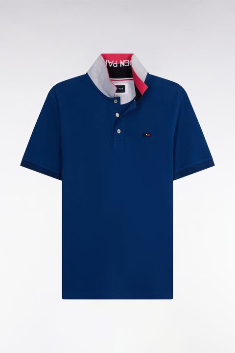 Straight-fit short-sleeved polo shirt in blue cotton with two-tone Eden Park jacquard collar - Image 2