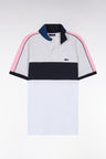 Straight-fit short-sleeved polo shirt in navy white and grey tricolor cotton