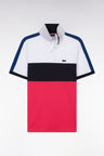 Straight-fit short-sleeved polo shirt in navy white and fuchsia tricolor cotton