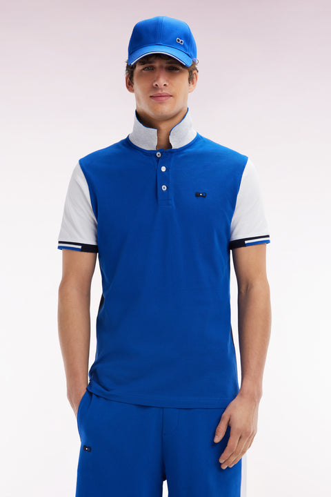 Straight-fit short-sleeved colorblock polo shirt in navy cotton - Image 1