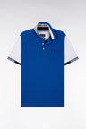 Straight-fit short-sleeved colorblock polo shirt in navy cotton