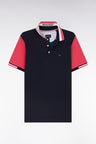 Straight-fit short-sleeved colorblock polo shirt in fuchsia cotton