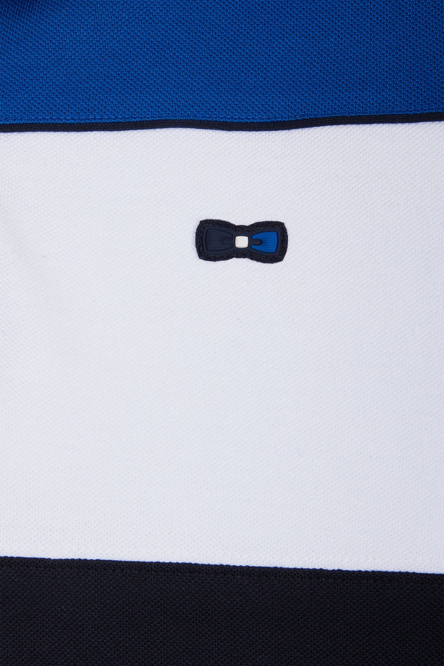 Straight-fit short-sleeved polo shirt in blue tricolor cotton with striped collar