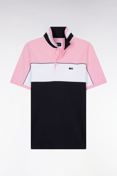 Polo à manches courtes en coton tricolore rose dessous de col rayé coupe droite - Image 2