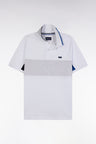 Polo à manches courtes colorblock en coton blanc détails gris et marine coupe droite