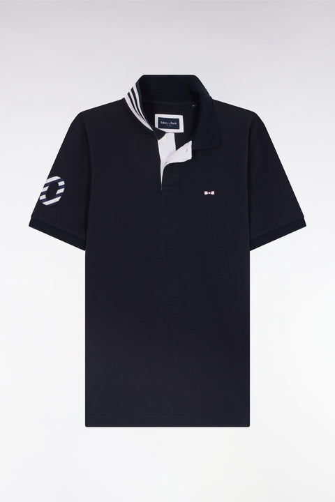 Straight-fit short-sleeved polo shirt in navy cotton piqué with 10 sleeves embroidery - Image 2