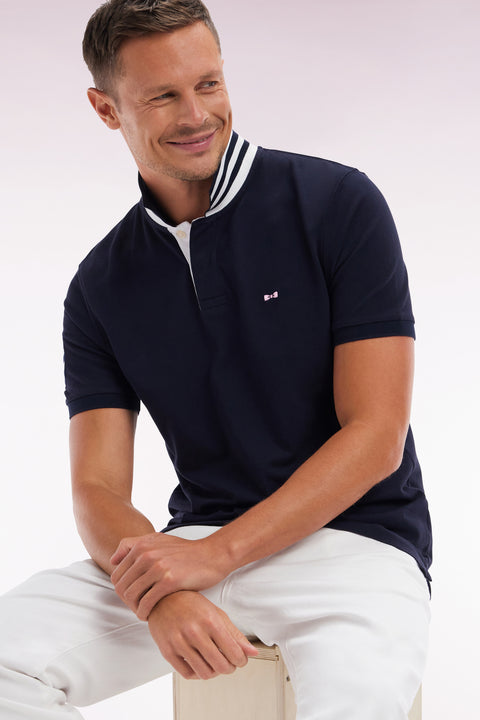 Straight-fit short-sleeved polo shirt in navy cotton piqué with 10 sleeves embroidery - Image 3