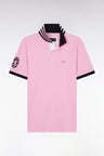 Polo à manches courtes en piqué coton rose broderie manches 10 coupe droite