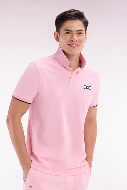 Polo à manches courtes en coton rose broderie ton sur ton coupe décontractée - Image 3