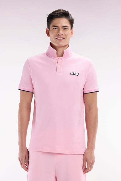 Polo à manches courtes en coton rose broderie ton sur ton coupe décontractée - Image 1