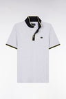 Relaxed-fit short-sleeved polo shirt in yellow cotton with colorful stripes