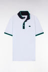 Relaxed-fit short-sleeved polo shirt in green cotton with colorful stripes
