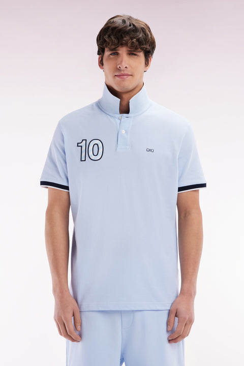 Polo à manches courtes en coton ciel broderie 10 coupe décontractée - Image 1