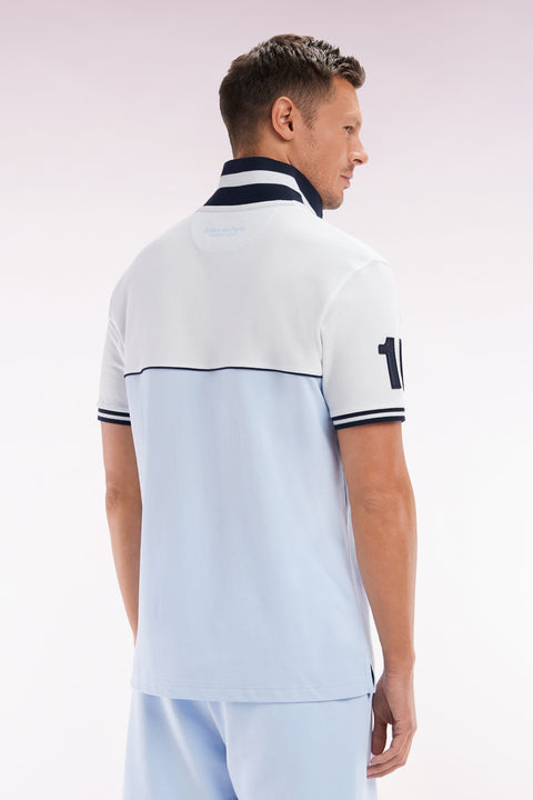 Polo à manches courtes bicolore en coton ciel et blanc coupe décontractée - Image 3