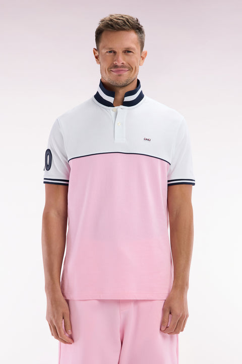 Polo à manches courtes bicolore en coton rose et blanc coupe décontractée - Image 1