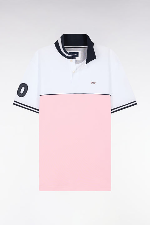 Polo à manches courtes bicolore en coton rose et blanc coupe décontractée - Image 2