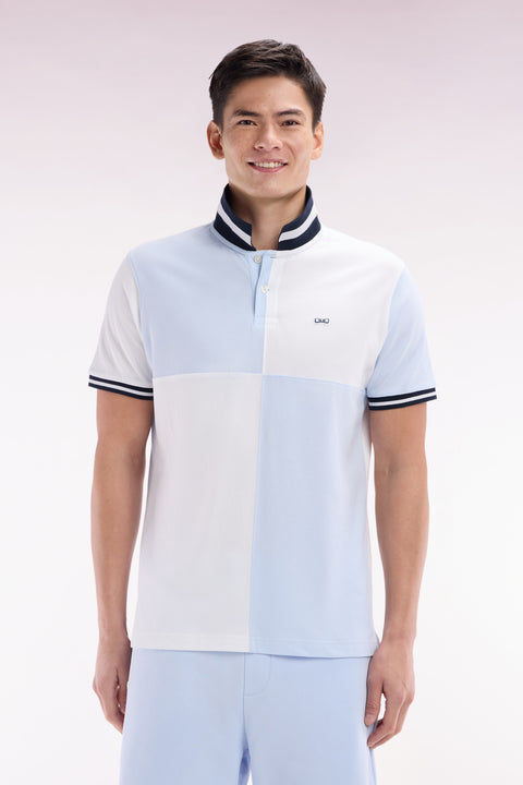 Polo à manches courtes coupé-cousu en coton ciel coupe décontractée - Image 1