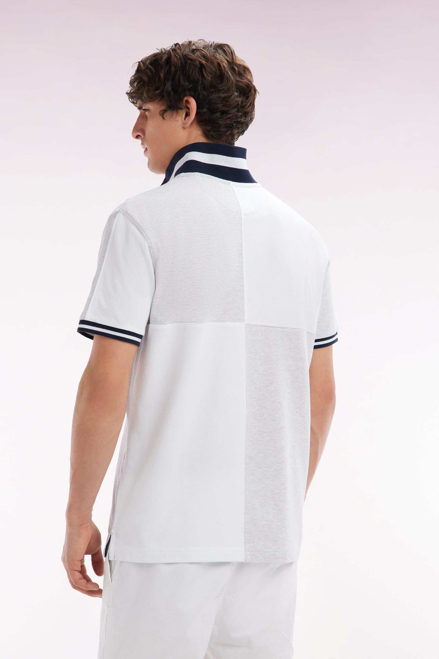 Relaxed-fit cut and sew short-sleeved polo shirt in grey cotton