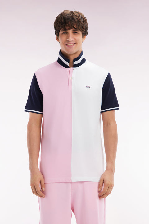 Polo à manches courtes en coton bicolore rose et blanc coupe décontractée - Image 1