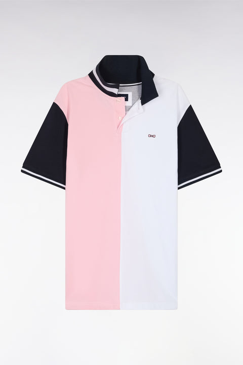 Polo à manches courtes en coton bicolore rose et blanc coupe décontractée - Image 2