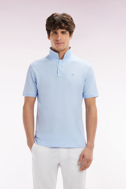 Polo à manches courtes uni en coton Pima ciel coupe droite - Image 1
