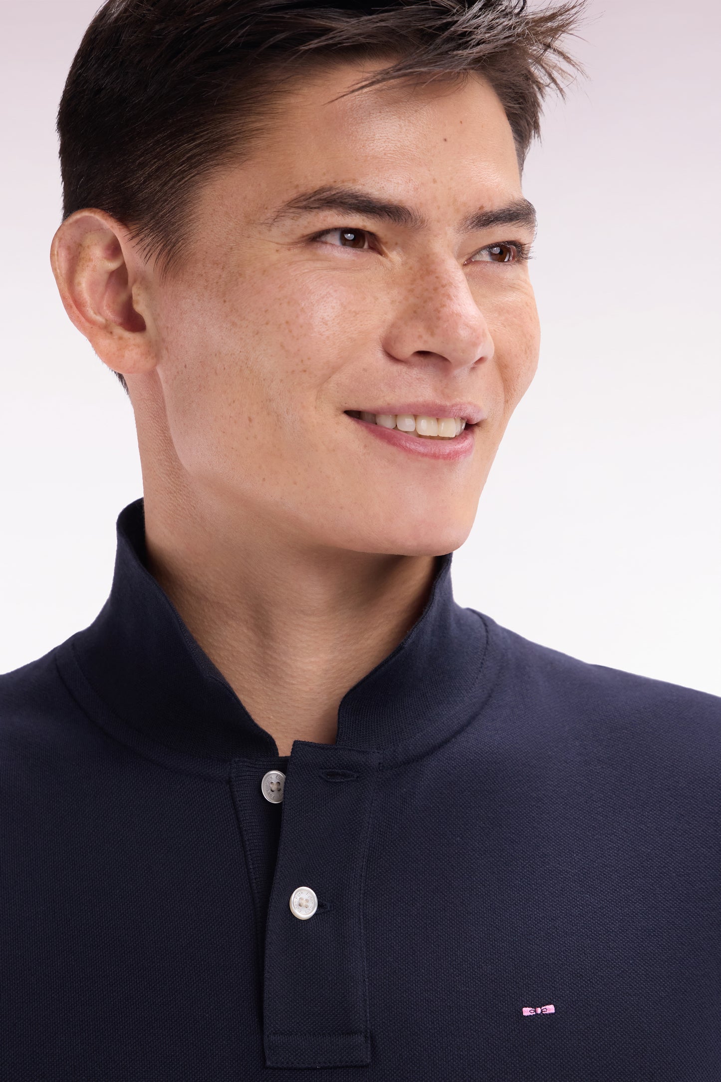 Straight-fit short-sleeved polo shirt in navy Pima cotton