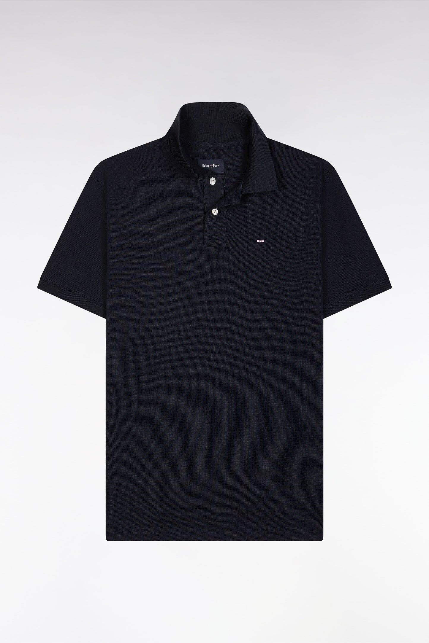 Straight-fit short-sleeved polo shirt in navy Pima cotton