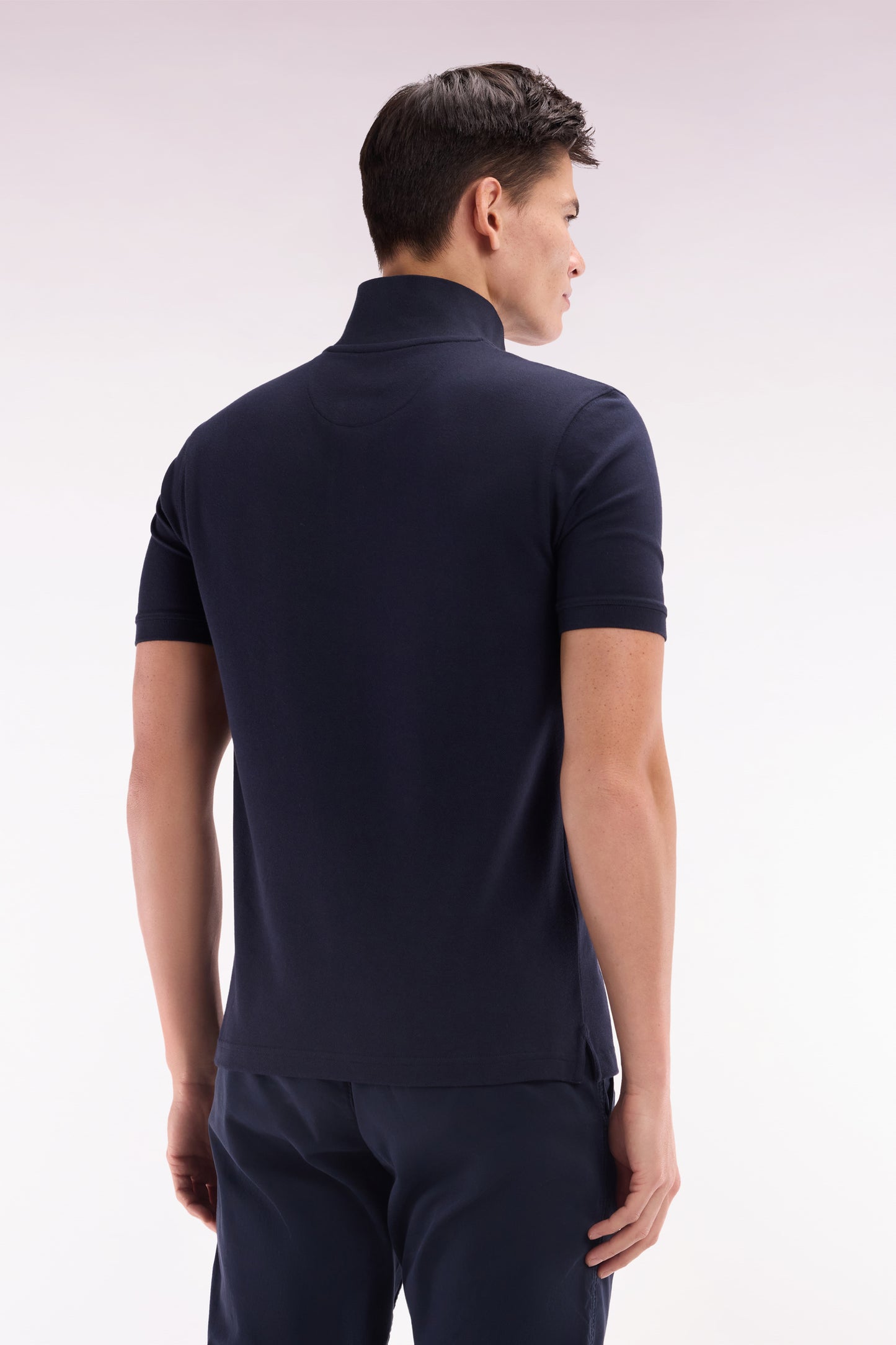 Straight-fit short-sleeved polo shirt in navy Pima cotton