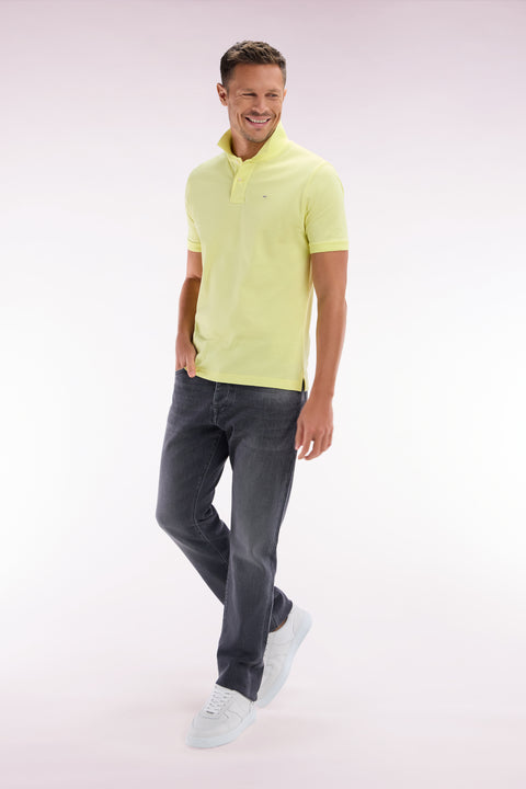 Straight-fit short-sleeved polo shirt in yellow Pima cotton - Image 3