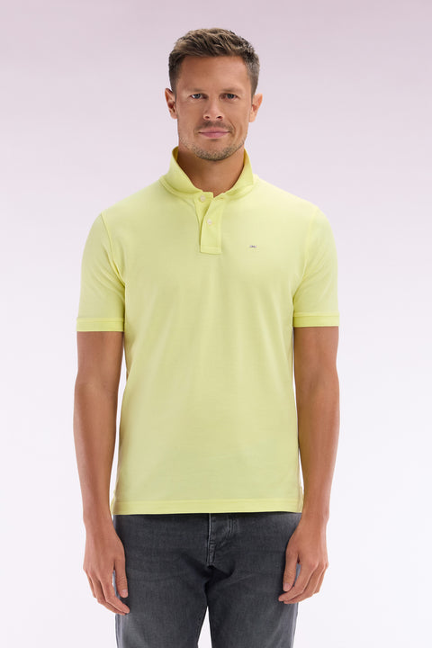 Straight-fit short-sleeved polo shirt in yellow Pima cotton - Image 1