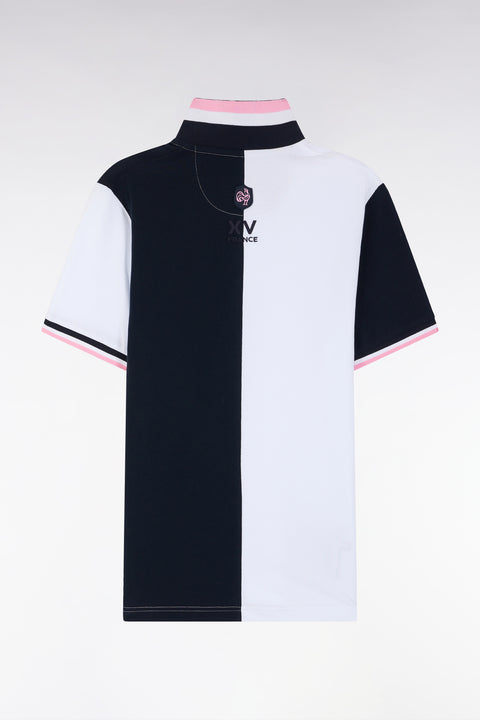 Polo à manches courtes en coton bicolore blanc et marine coupe droite - Image 2