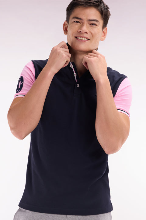 Polo à manches courtes en piqué coton marine broderie 10 manche coupe droite - Image 3