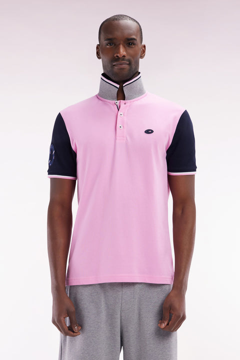 Polo à manches courtes en piqué coton rose broderie 10 manche coupe droite - Image 1