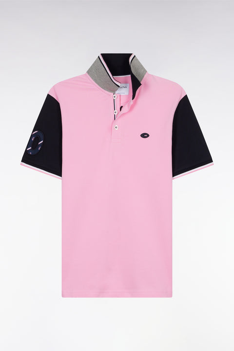 Polo à manches courtes en piqué coton rose broderie 10 manche coupe droite - Image 2