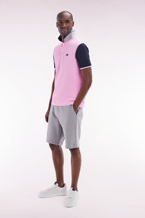 Polo à manches courtes en piqué coton rose broderie 10 manche coupe droite - Image 3