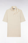 Straight-fit short-sleeved polo shirt in cream cotton-linen blend