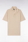 Straight-fit short-sleeved polo shirt in beige cotton-linen blend
