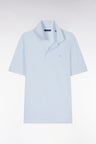 Straight-fit short-sleeved polo shirt in grey blue cotton-linen blend