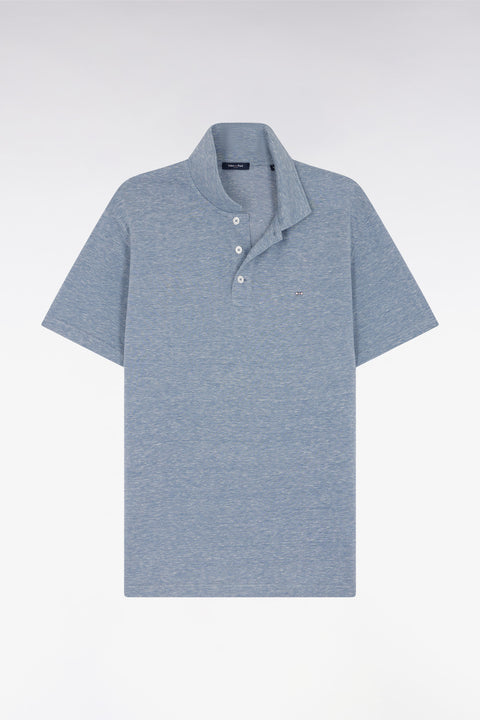 Straight-fit short-sleeved polo shirt in dark grey cotton-linen blend - Image 2