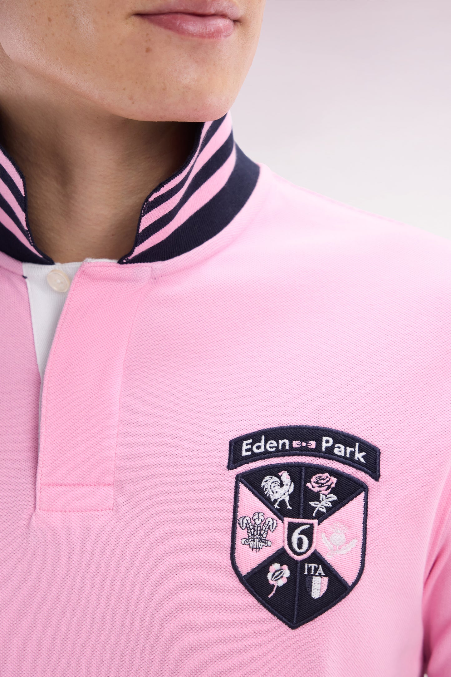 Straight-fit 6 Nations short-sleeved polo shirt in pink cotton piqué