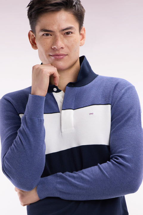 Pull à col maillot en coton bleu coupe droite - Image 3