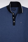 Pull manches courtes à col polo en coton bleu coupe droite