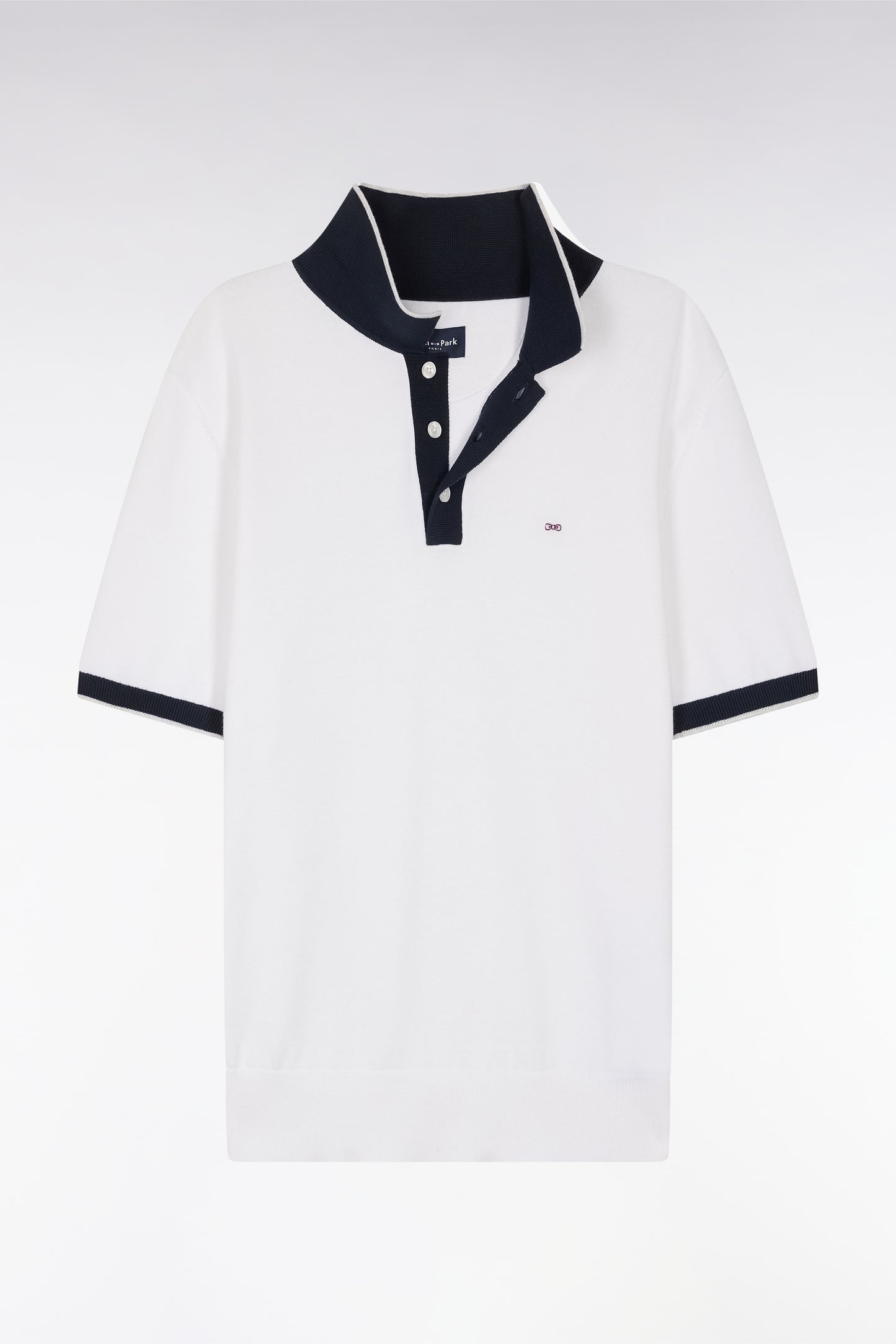 Straight-fit short-sleeved polo collar jumper in white cotton